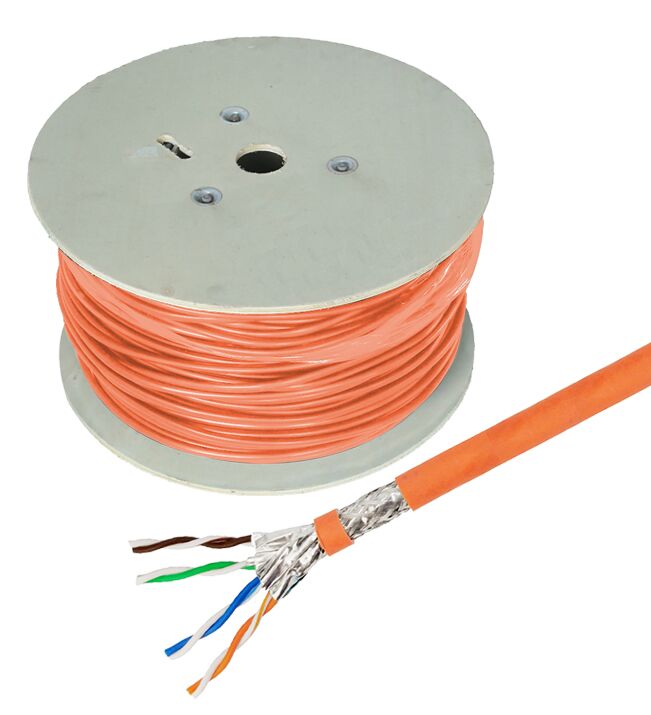 Helos Verlegekabel, Cat 7, S/FTP, PiMF, LSZH, orange, 500m Trommel Helos Verlegekabel, Cat 7, S/FTP, PiMF, LSZH, orange, 500m Trommel